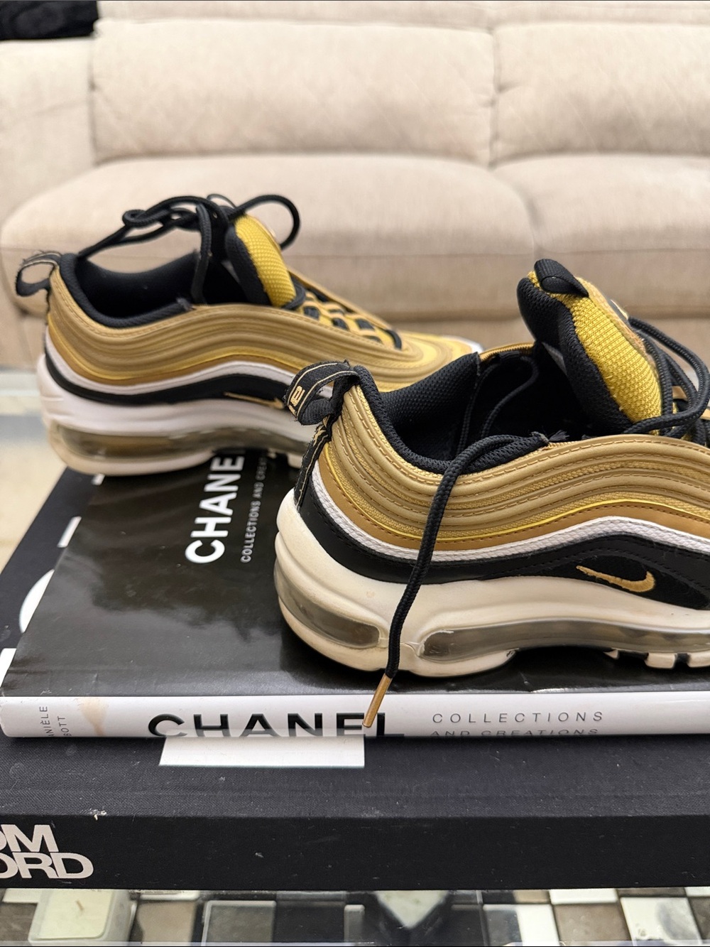 Nike Gold Black White Air Max 97 Sneakers - Picture 5 of 5
